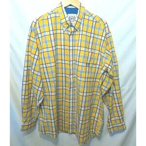 Cinch Mens L Yellow Blue Plaid Long Sleeve Button Down Western Shirt Cowboy